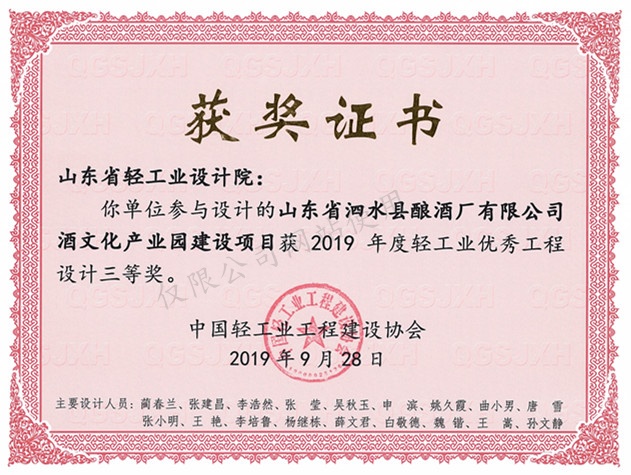 2019年度優(yōu)秀工程三等獎